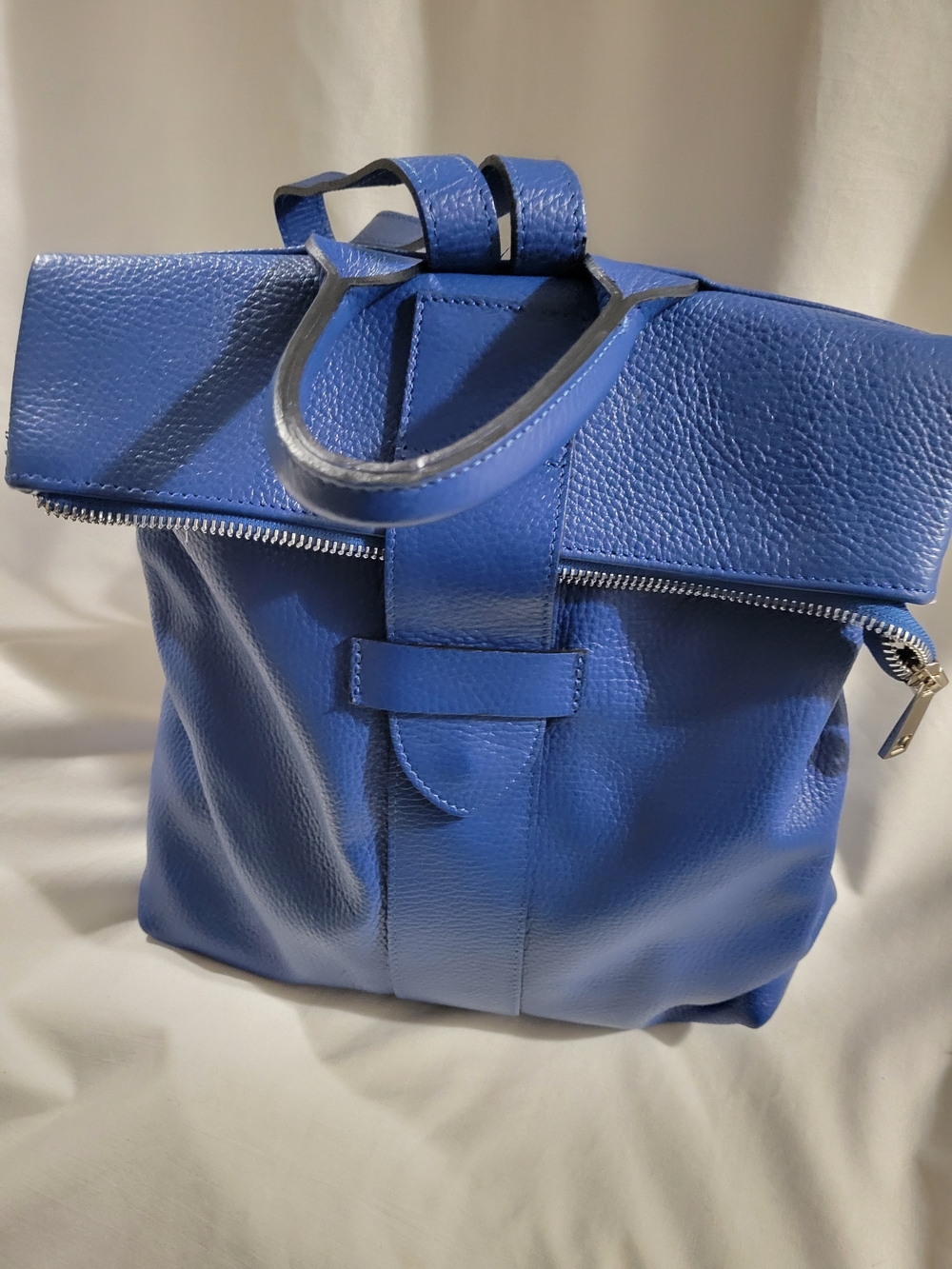 Structured Blue Leather Tote Bag